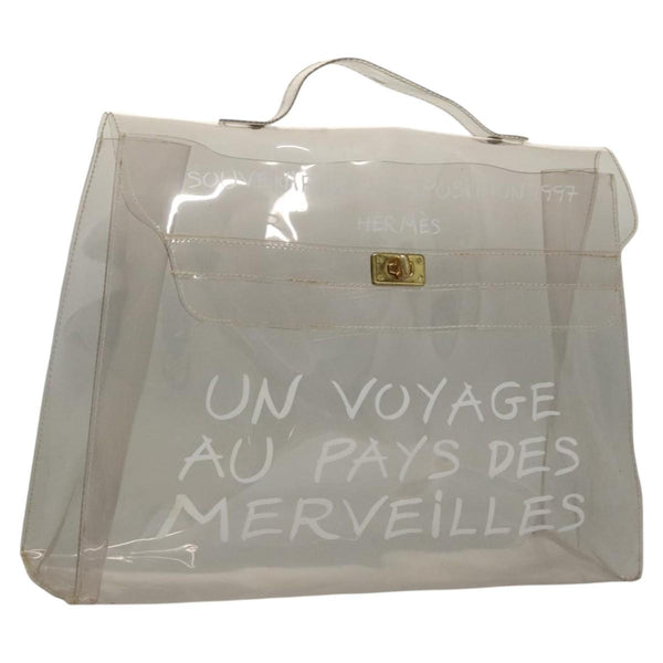 HERMES Vinyl Kelly Hand Bag Vinyl Clear Gold Auth ep8787