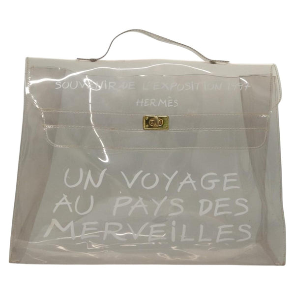 HERMES Vinyl Kelly Hand Bag Vinyl Clear Gold Auth ep8787