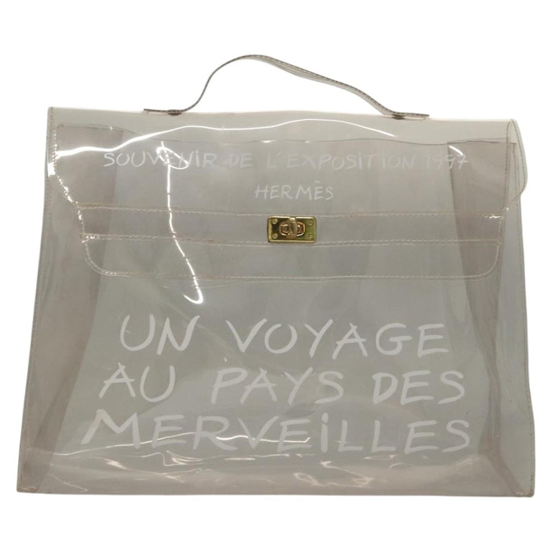 HERMES Vinyl Kelly Hand Bag Vinyl Clear Gold Auth ep8787