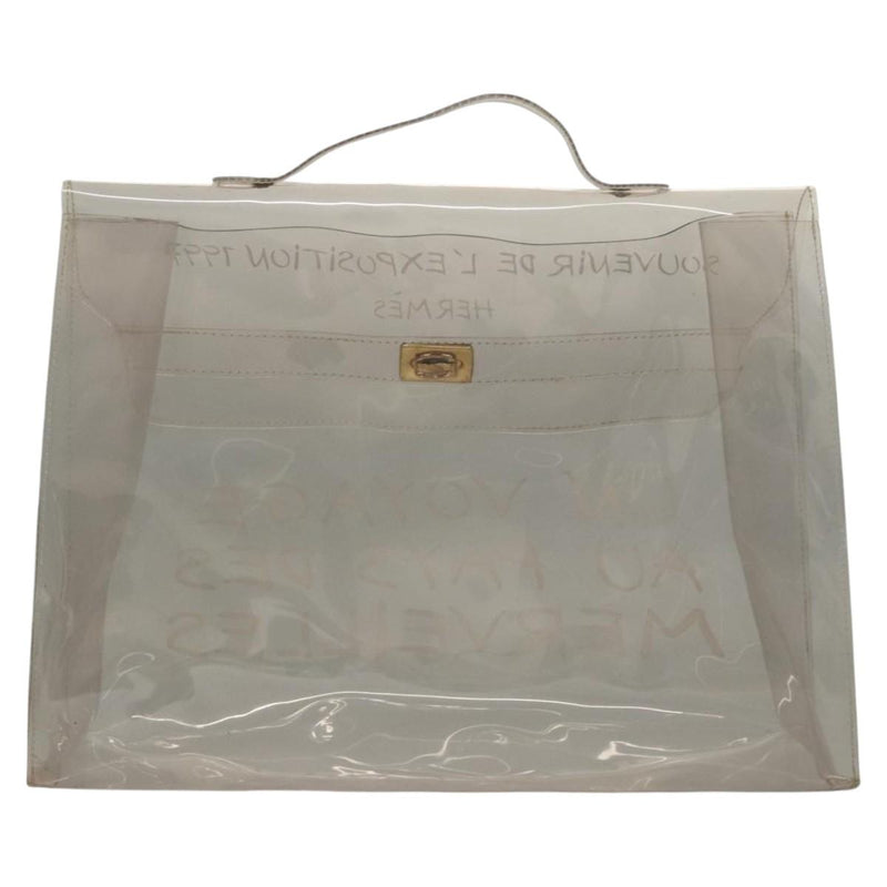 HERMES Vinyl Kelly Hand Bag Vinyl Clear Gold Auth ep8787