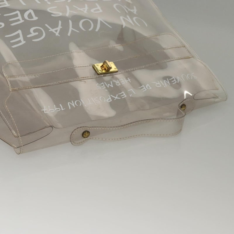HERMES Vinyl Kelly Hand Bag Vinyl Clear Gold Auth ep8787