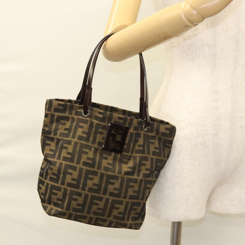 FENDI Zucca Canvas Hand Bag Black Brown Auth ep8790
