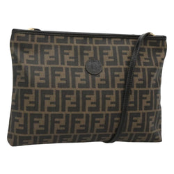 FENDI Zucca Canvas Shoulder Bag PVC Brown Black gold Auth ep8808