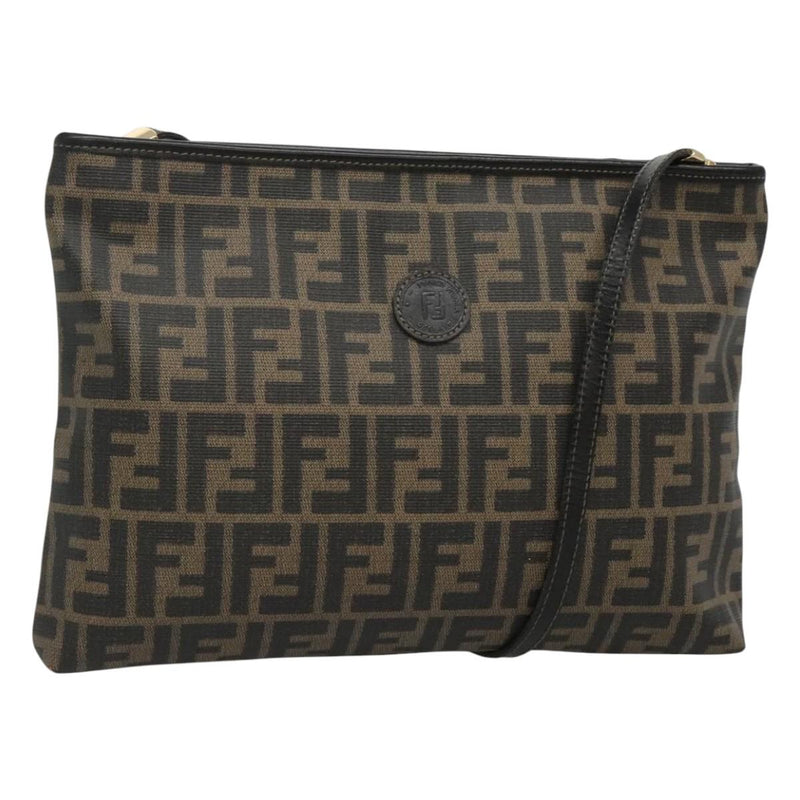 FENDI Zucca Canvas Shoulder Bag PVC Brown Black gold Auth ep8808
