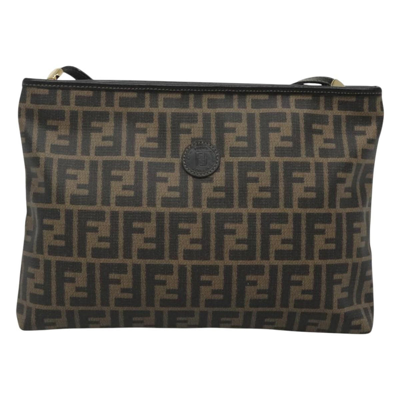 FENDI Zucca Canvas Shoulder Bag PVC Brown Black gold Auth ep8808