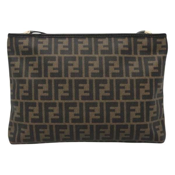 FENDI Zucca Canvas Shoulder Bag PVC Brown Black gold Auth ep8808