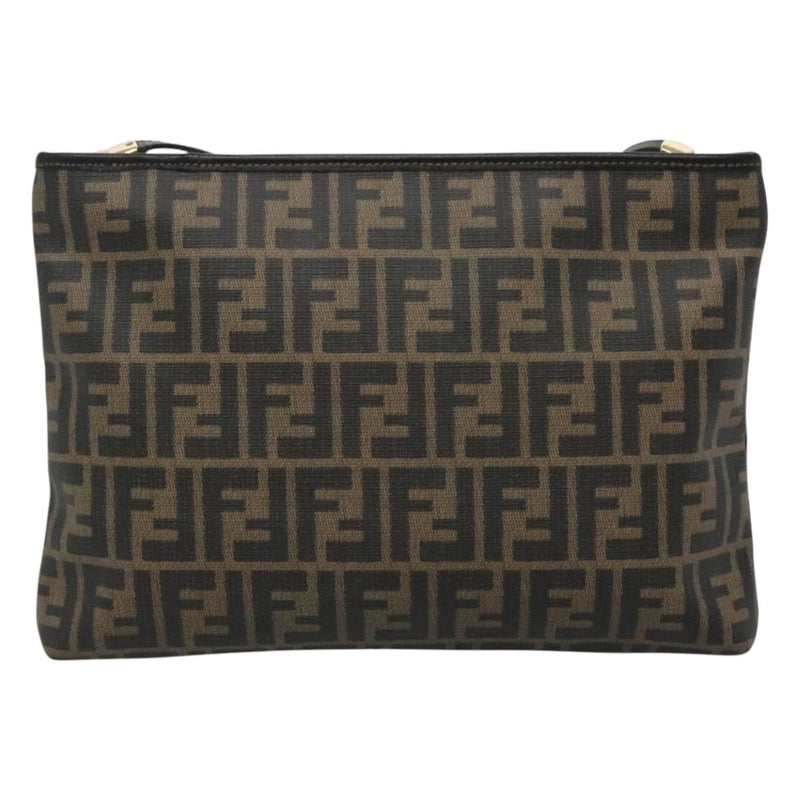 FENDI Zucca Canvas Shoulder Bag PVC Brown Black gold Auth ep8808