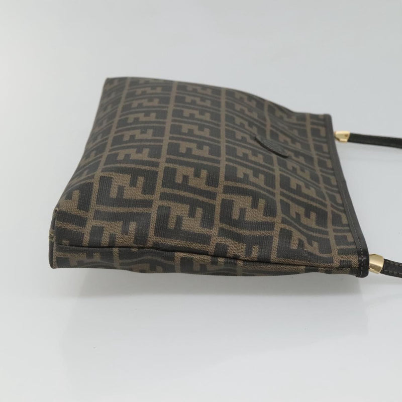 FENDI Zucca Canvas Shoulder Bag PVC Brown Black gold Auth ep8808