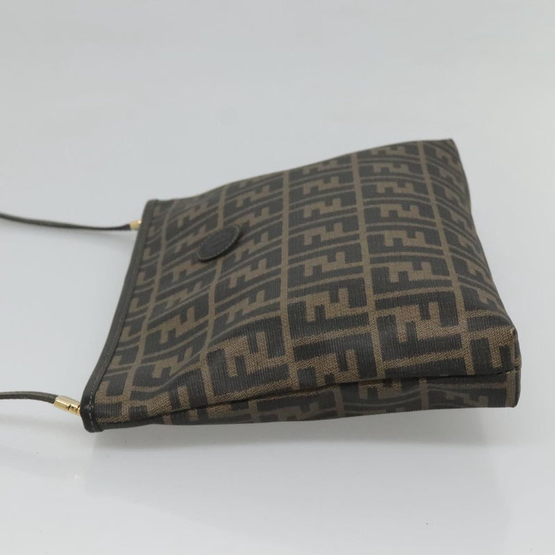 FENDI Zucca Canvas Shoulder Bag PVC Brown Black gold Auth ep8808