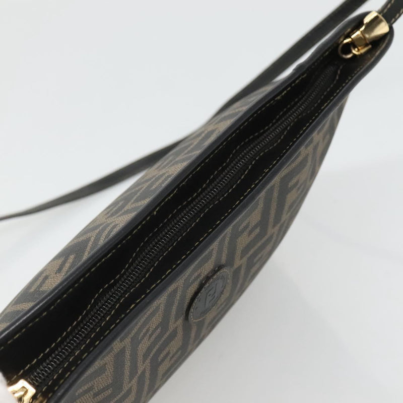 FENDI Zucca Canvas Shoulder Bag PVC Brown Black gold Auth ep8808