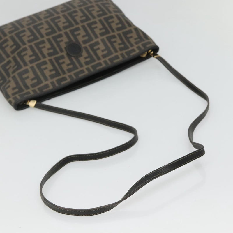 FENDI Zucca Canvas Shoulder Bag PVC Brown Black gold Auth ep8808