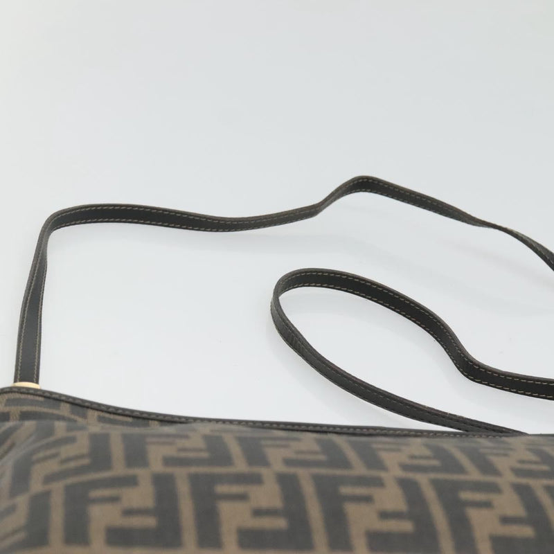 FENDI Zucca Canvas Shoulder Bag PVC Brown Black gold Auth ep8808