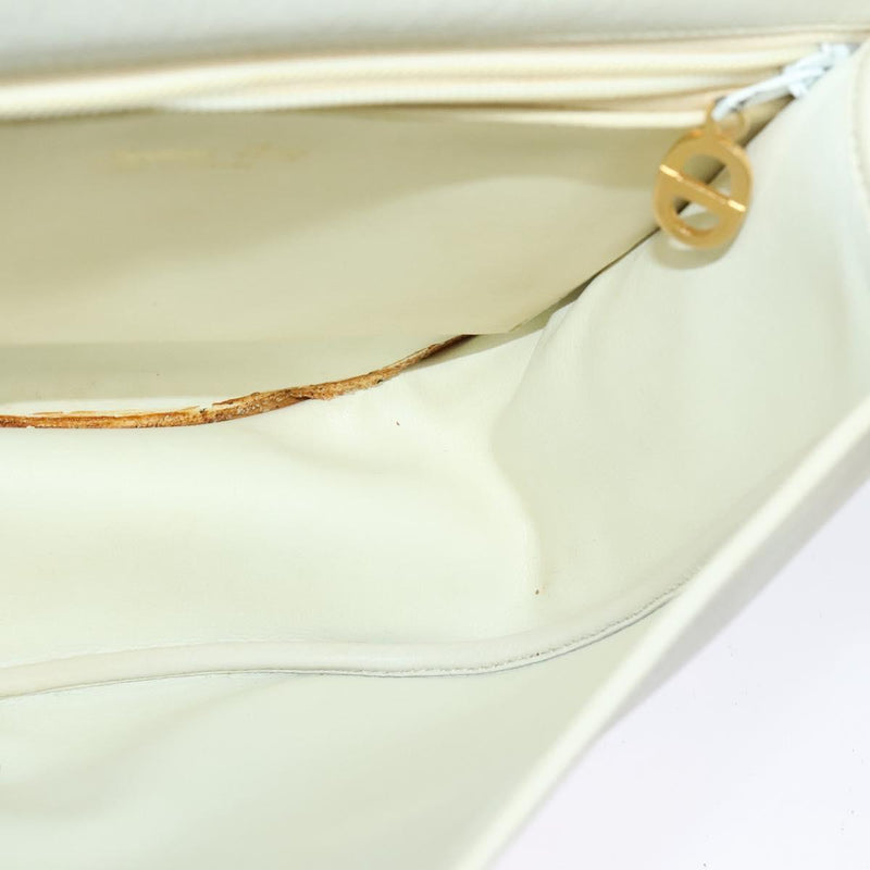 Christian Dior Shoulder Bag Leather White Gold Auth fm4534