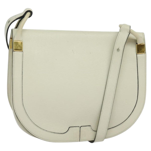 Christian Dior Shoulder Bag Leather White Gold Auth fm4534