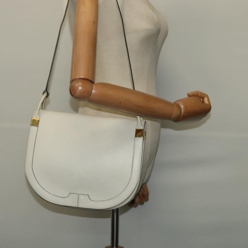 Christian Dior Shoulder Bag Leather White Gold Auth fm4534