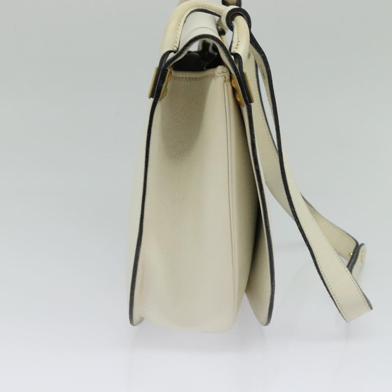 Christian Dior Shoulder Bag Leather White Gold Auth fm4534