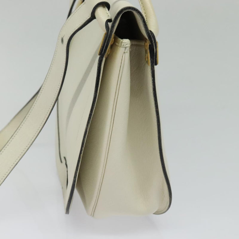 Christian Dior Shoulder Bag Leather White Gold Auth fm4534
