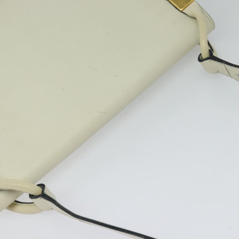 Christian Dior Shoulder Bag Leather White Gold Auth fm4534