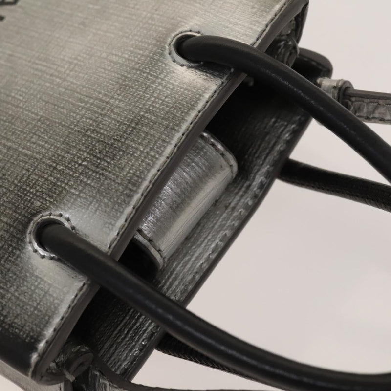 BALENCIAGA Shopping Phone Holder Shoulder Bag Leather Silver Auth fm4541
