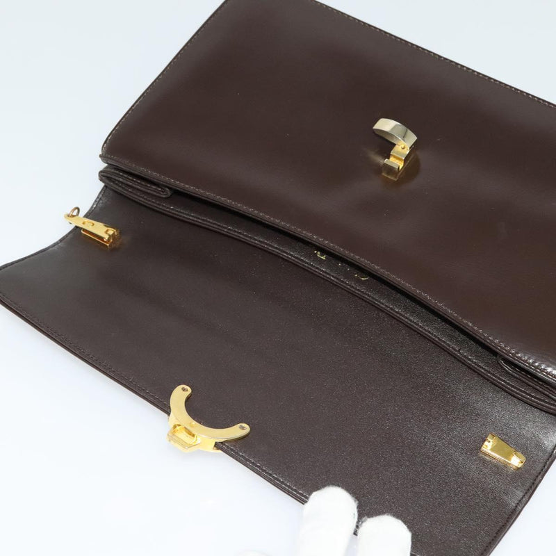 Christian Dior Shoulder Bag Leather Brown Gold Auth fm4544