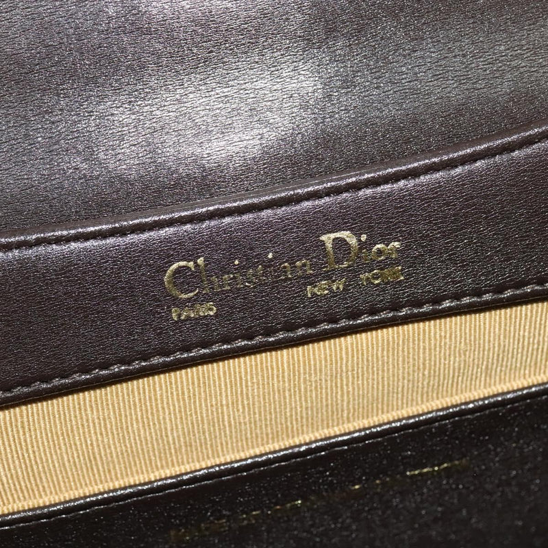 Christian Dior Shoulder Bag Leather Brown Gold Auth fm4544