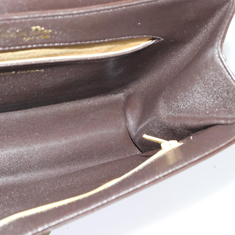 Christian Dior Shoulder Bag Leather Brown Gold Auth fm4544