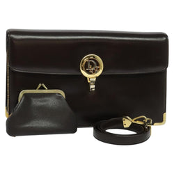 Christian Dior Shoulder Bag Leather Brown Gold Auth fm4544