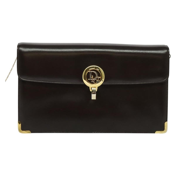 Christian Dior Shoulder Bag Leather Brown Gold Auth fm4544