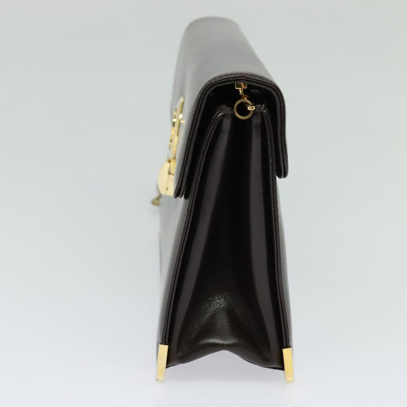 Christian Dior Shoulder Bag Leather Brown Gold Auth fm4544