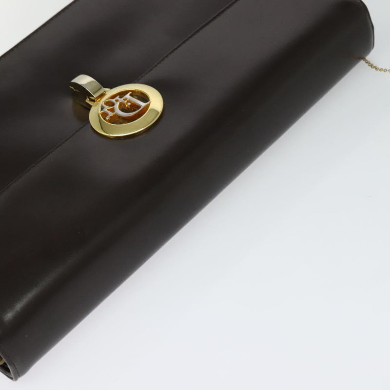 Christian Dior Shoulder Bag Leather Brown Gold Auth fm4544
