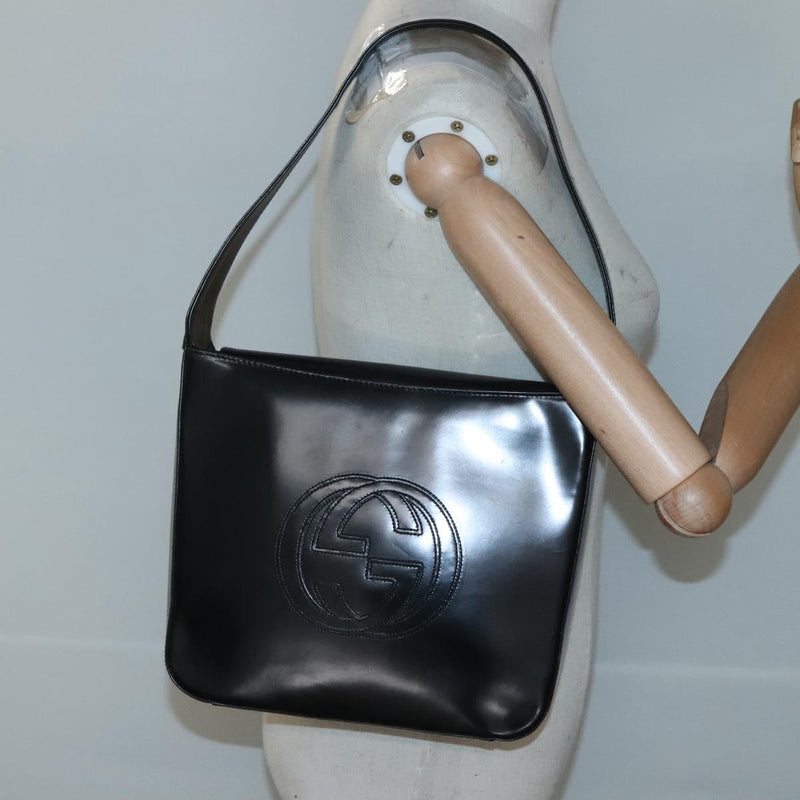 GUCCI Shoulder Bag Enamel Black Silver 000 1013 0506 Auth fm4549