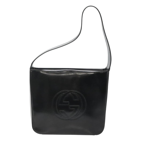 GUCCI Shoulder Bag Enamel Black Silver 000 1013 0506 Auth fm4549