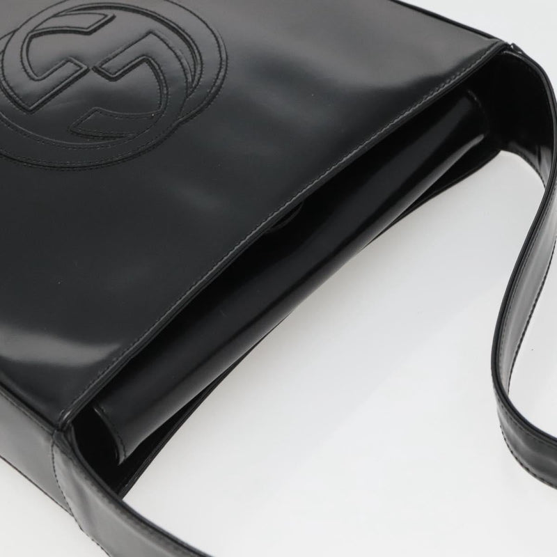 GUCCI Shoulder Bag Enamel Black Silver 000 1013 0506 Auth fm4549