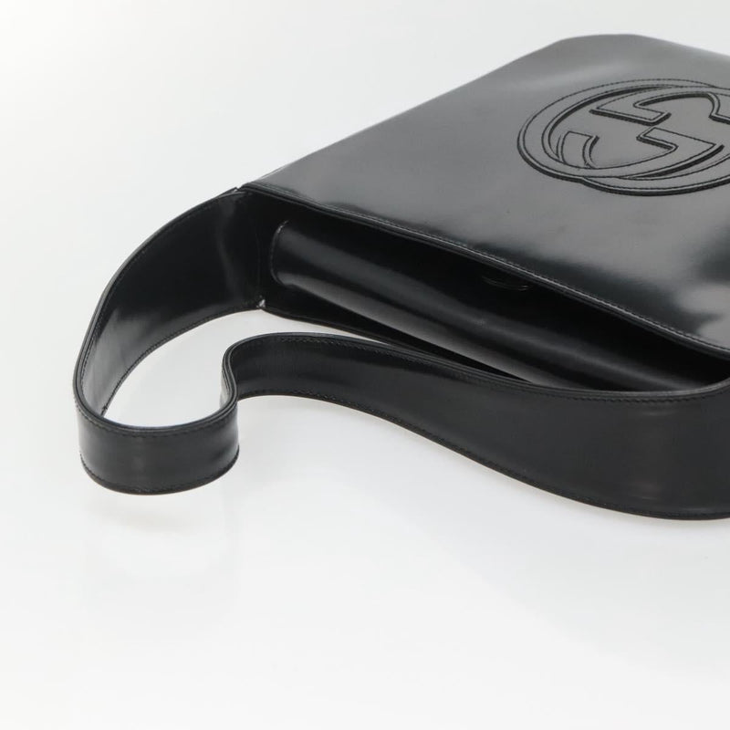 GUCCI Shoulder Bag Enamel Black Silver 000 1013 0506 Auth fm4549