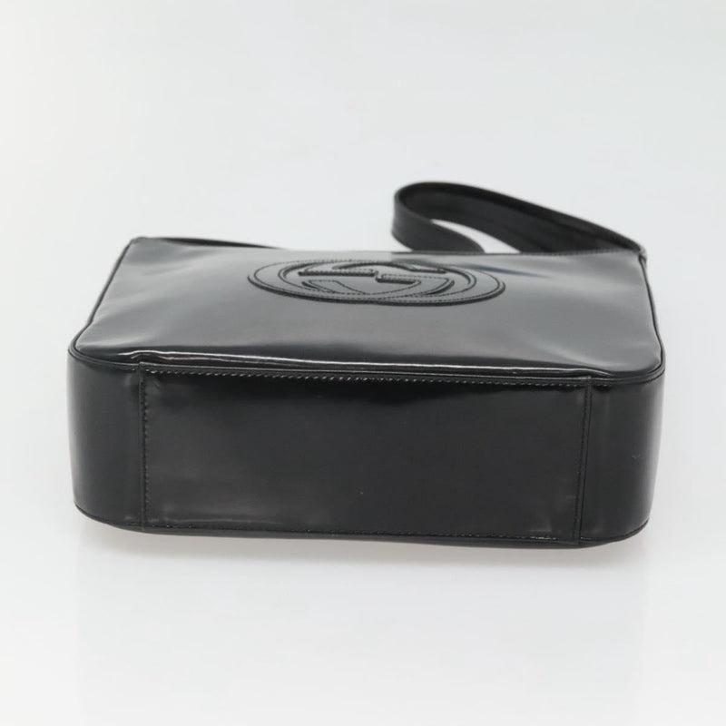 GUCCI Shoulder Bag Enamel Black Silver 000 1013 0506 Auth fm4549