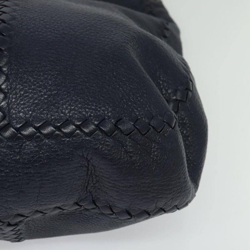 BOTTEGA VENETA INTRECCIATO Shoulder Bag Leather Navy Silver Auth fm4552
