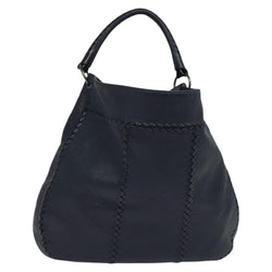 BOTTEGA VENETA INTRECCIATO Shoulder Bag Leather Navy Silver Auth fm4552