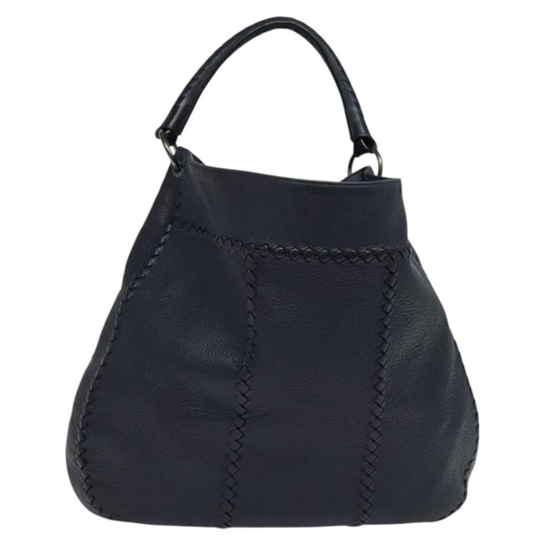 BOTTEGA VENETA INTRECCIATO Shoulder Bag Leather Navy Silver Auth fm4552