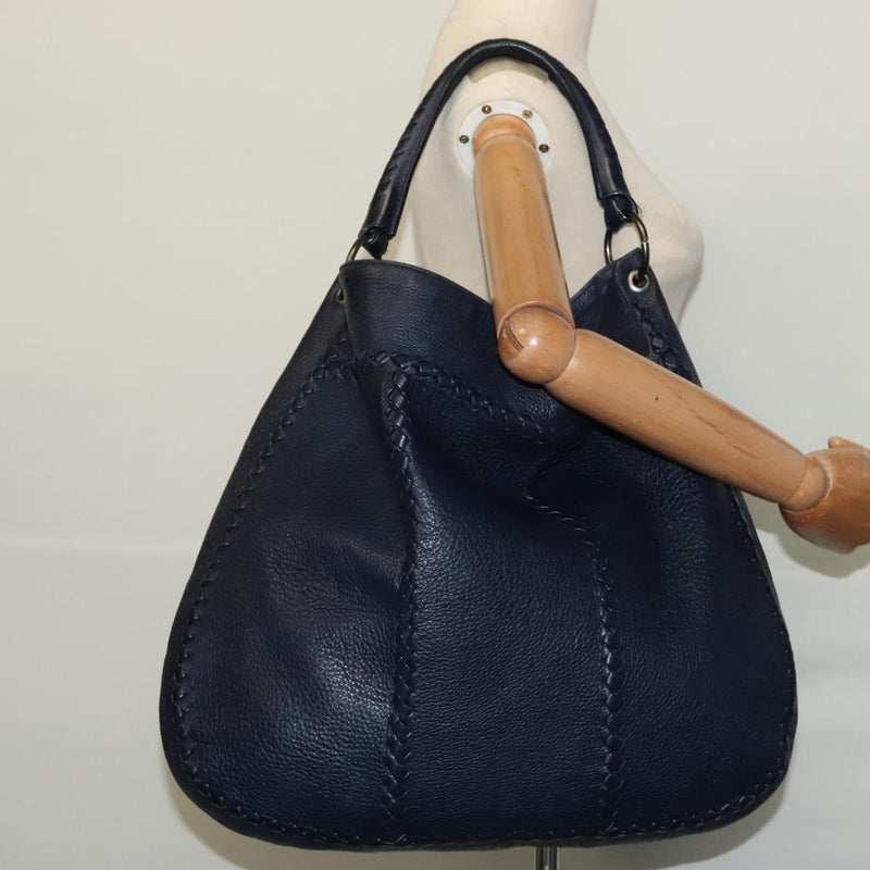 BOTTEGA VENETA INTRECCIATO Shoulder Bag Leather Navy Silver Auth fm4552