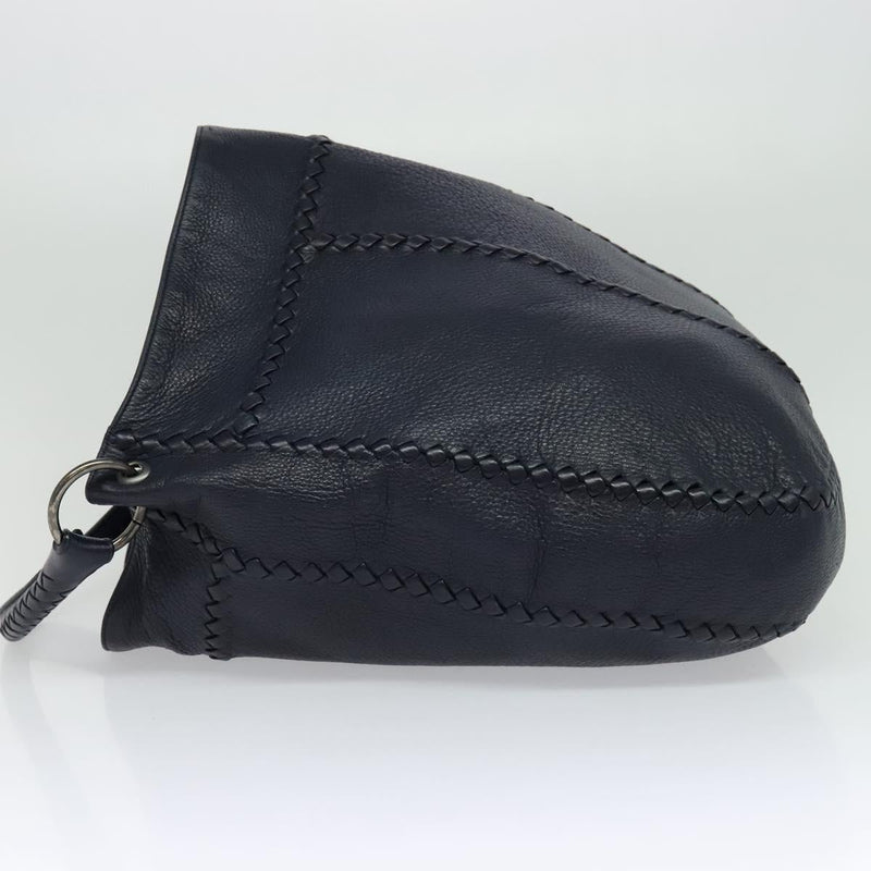 BOTTEGA VENETA INTRECCIATO Shoulder Bag Leather Navy Silver Auth fm4552