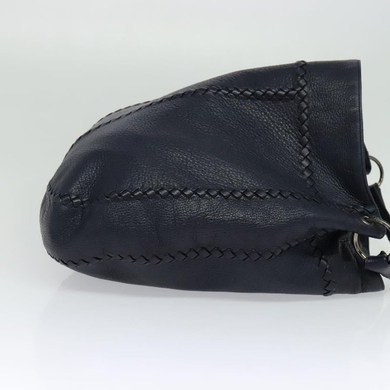 BOTTEGA VENETA INTRECCIATO Shoulder Bag Leather Navy Silver Auth fm4552