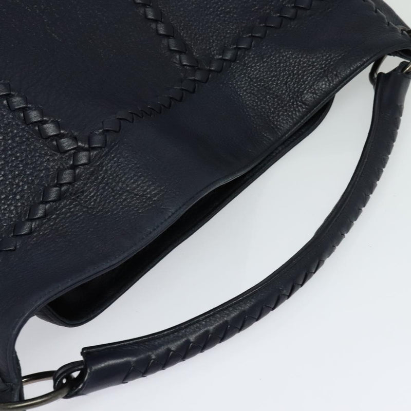BOTTEGA VENETA INTRECCIATO Shoulder Bag Leather Navy Silver Auth fm4552