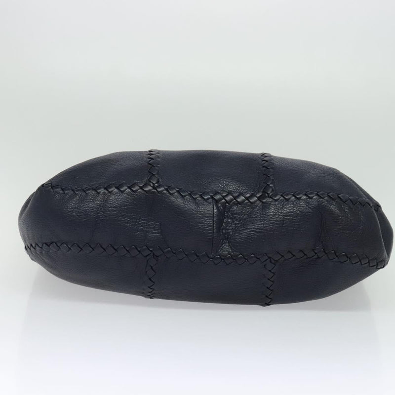 BOTTEGA VENETA INTRECCIATO Shoulder Bag Leather Navy Silver Auth fm4552