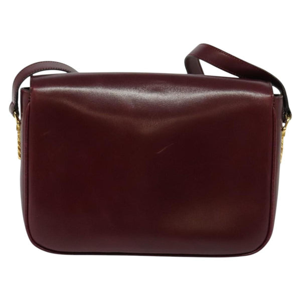 CELINE Shoulder Bag Leather Bordeaux Gold Auth fm4553