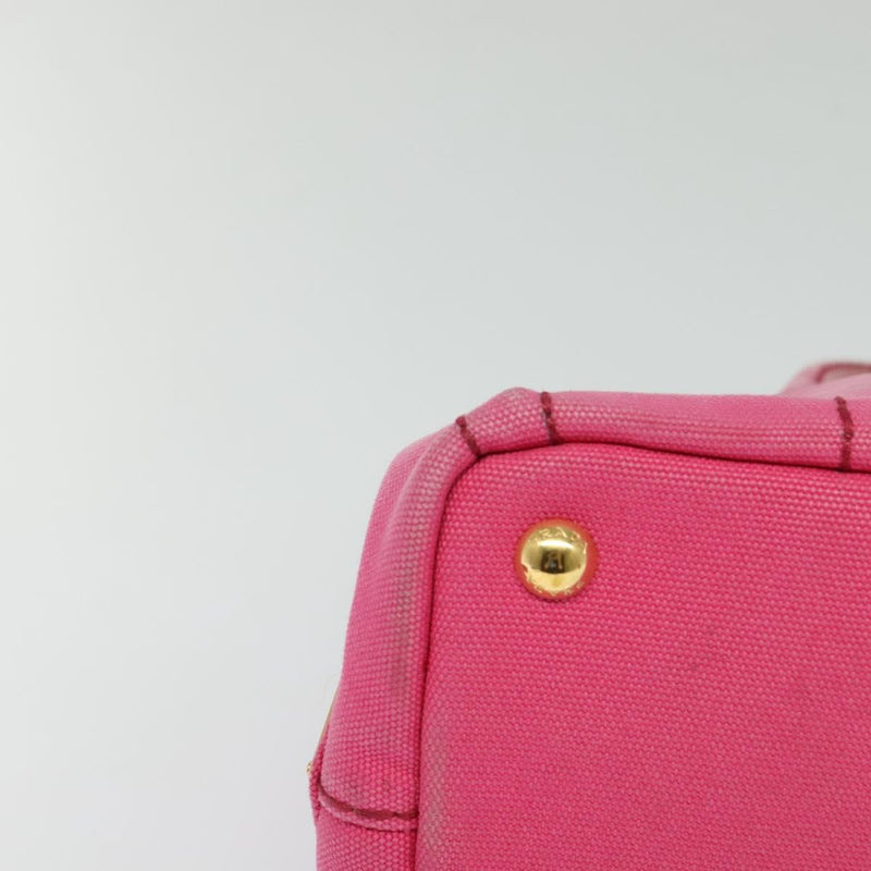 PRADA Canapa PM Hand Bag Canvas 2way Pink Gold Auth fm4554