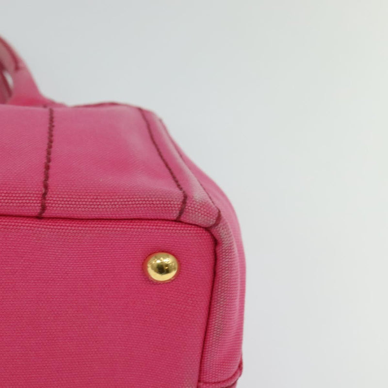 PRADA Canapa PM Hand Bag Canvas 2way Pink Gold Auth fm4554