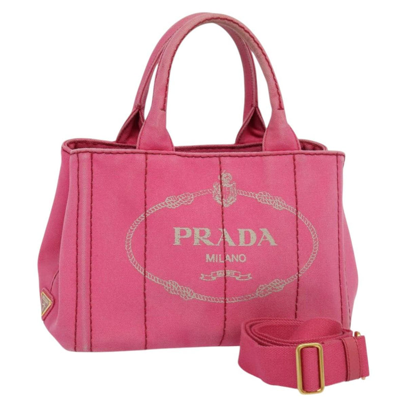 PRADA Canapa PM Hand Bag Canvas 2way Pink Gold Auth fm4554
