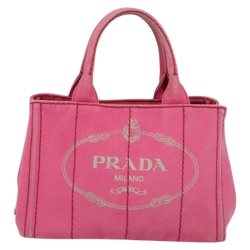 PRADA Canapa PM Hand Bag Canvas 2way Pink Gold Auth fm4554