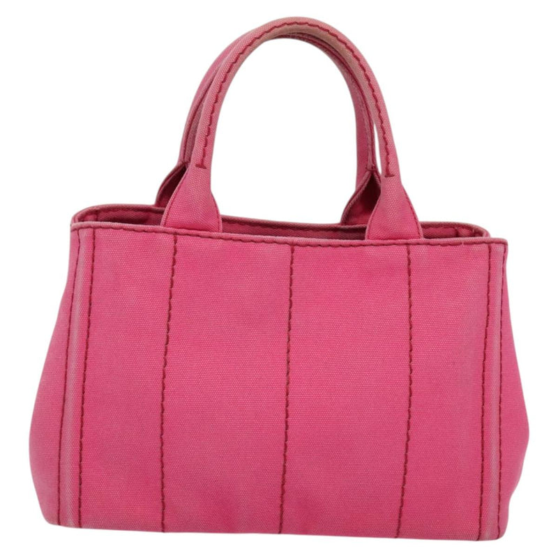 PRADA Canapa PM Hand Bag Canvas 2way Pink Gold Auth fm4554