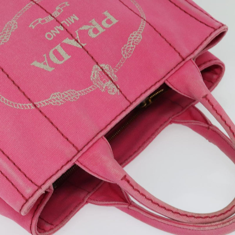 PRADA Canapa PM Hand Bag Canvas 2way Pink Gold Auth fm4554